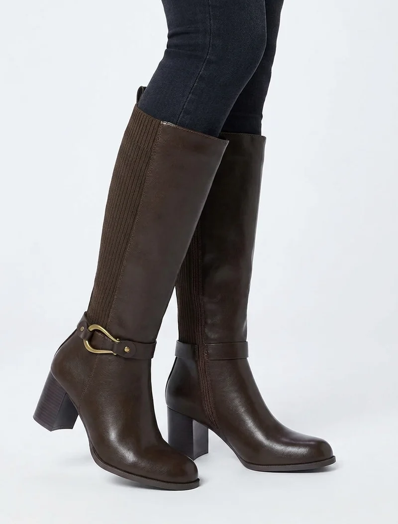 Bottes unies bimatière - Marron