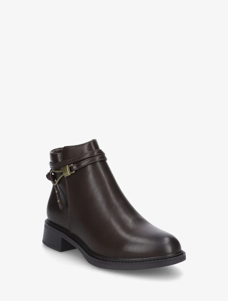 Bottines plates à boucle fantaisie - Marron