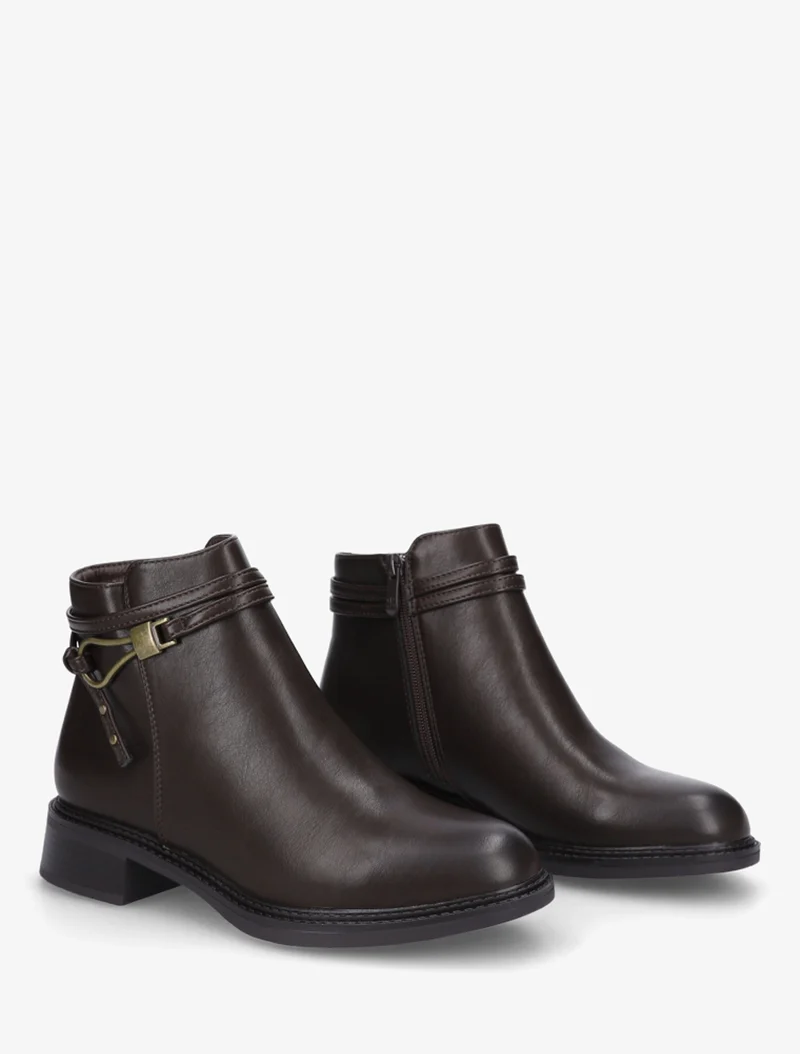 Bottines plates à boucle fantaisie - Marron