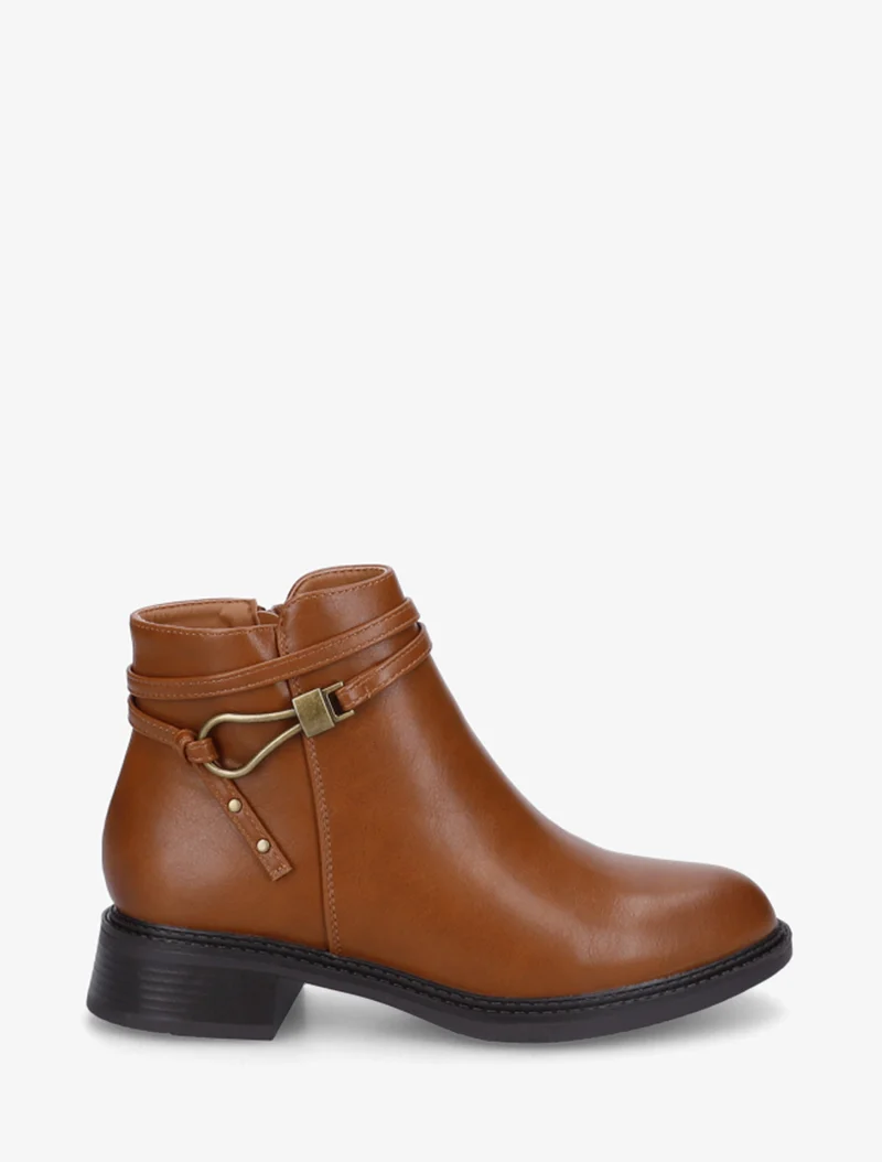 Bottines plates à boucle fantaisie - Camel