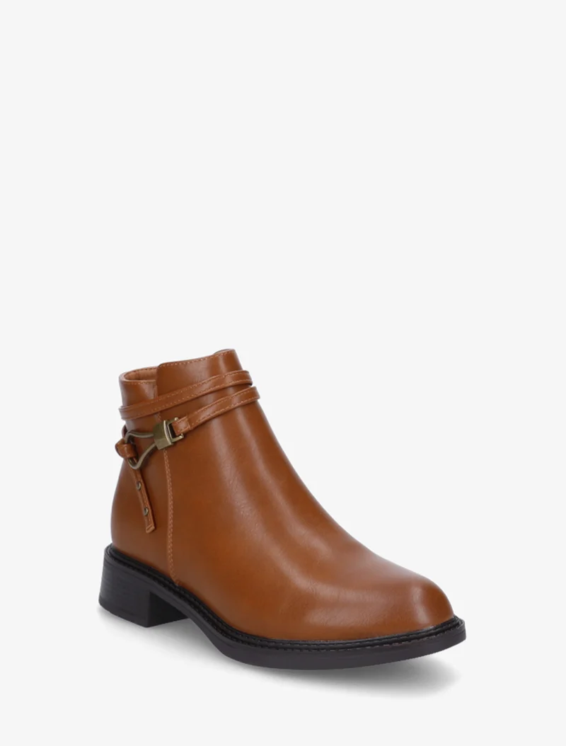 Bottines plates à boucle fantaisie - Camel