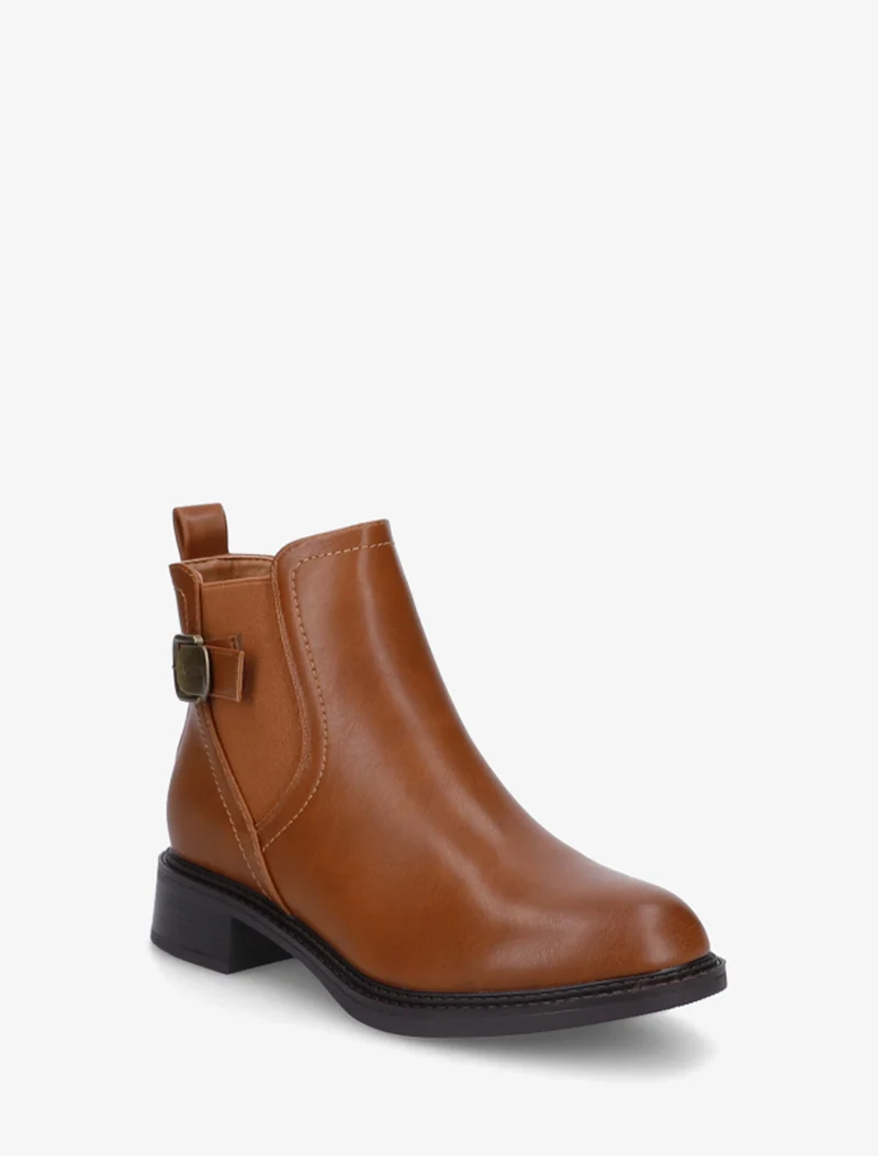 Bottines en simili à cheville élastiquée - Camel