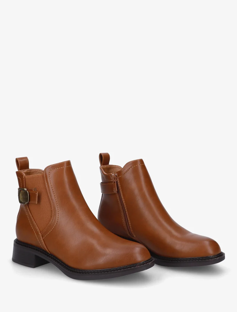 Bottines en simili à cheville élastiquée - Camel