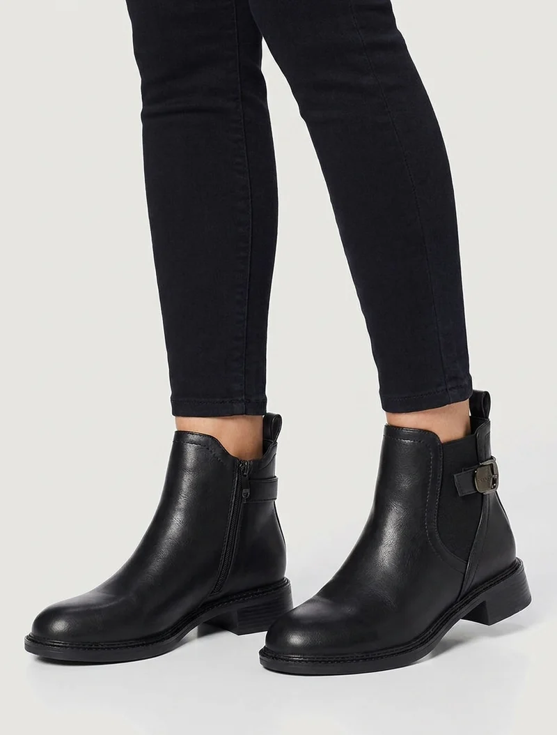 Bottines en simili à cheville élastiquée - Noir