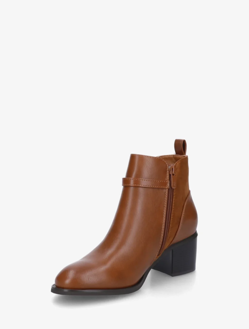Bottines bimatière à boucle strassée - Camel