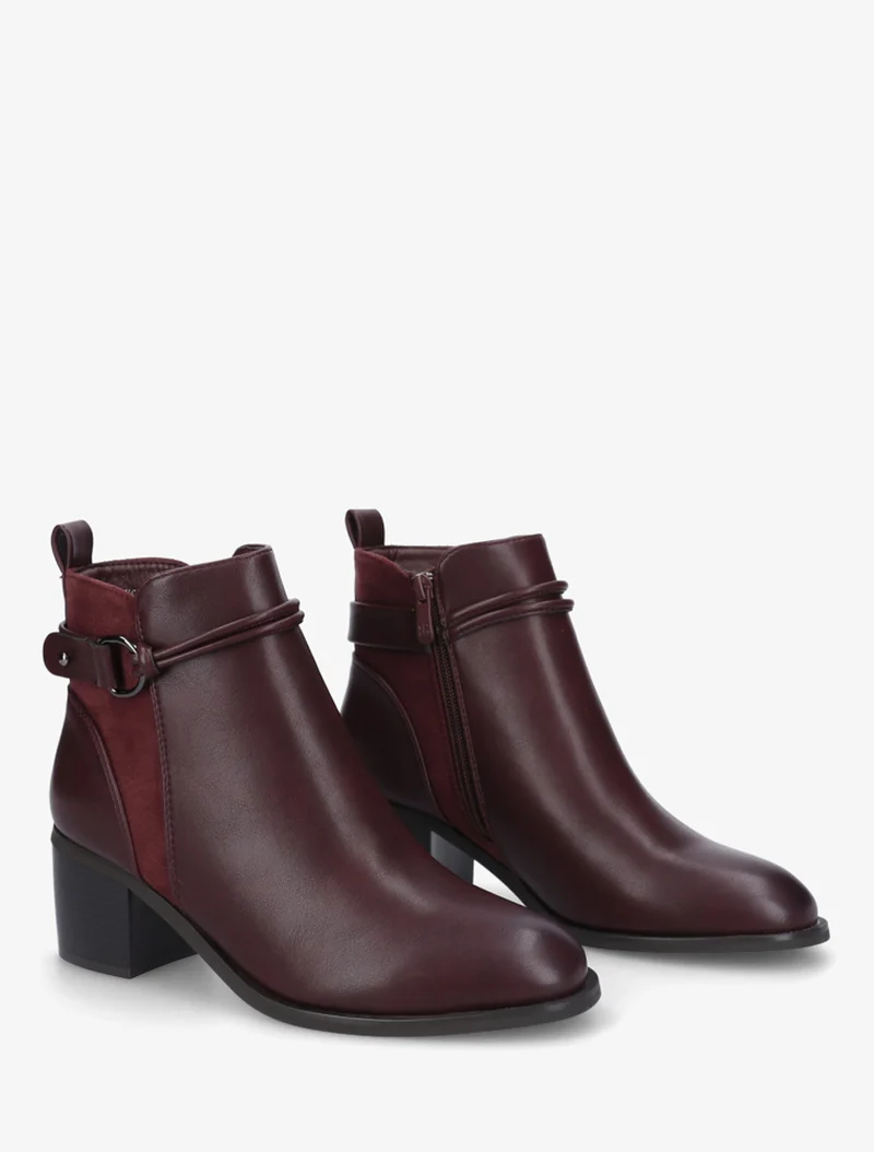 Bottines en simili et suédine - Bordeaux