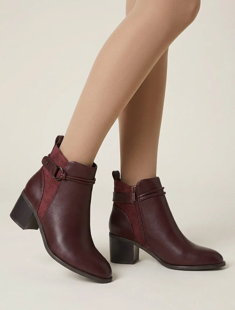 Bottines en simili et suédine - Bordeaux