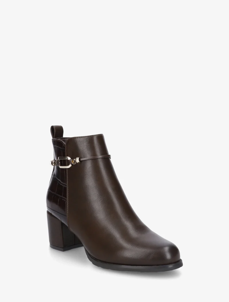 Bottines empiècement croco et bijoux métalliques - Marron