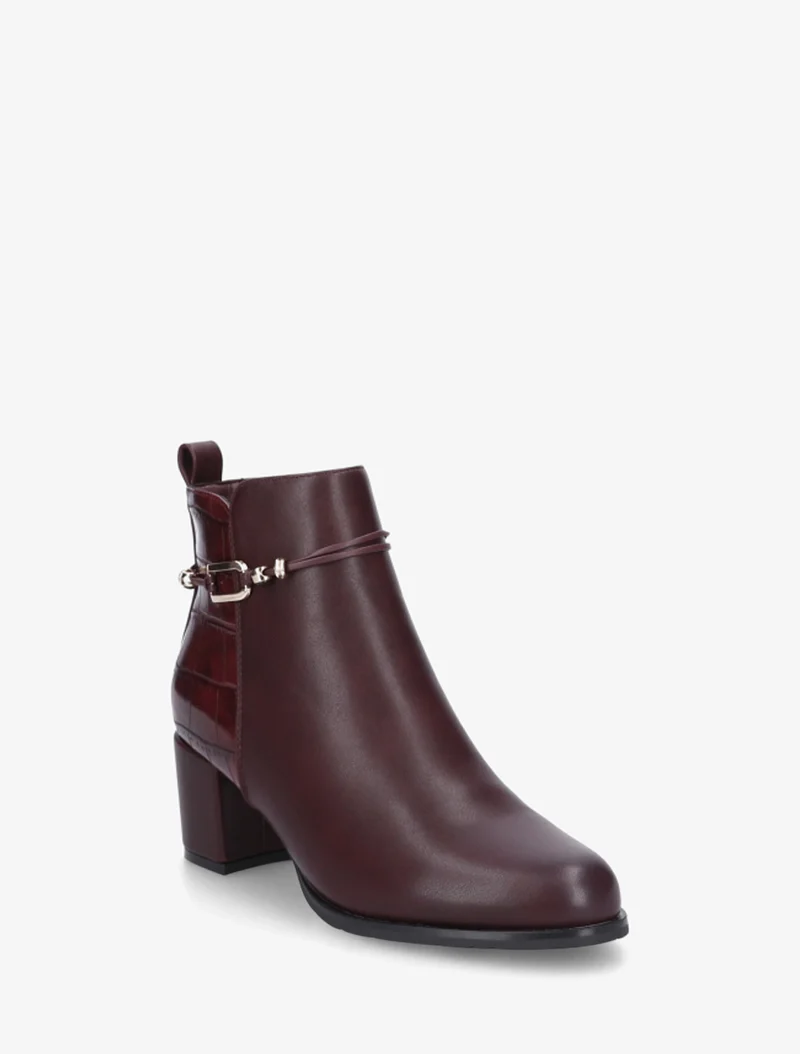 Bottines empiècement croco et bijoux métalliques - Bordeaux