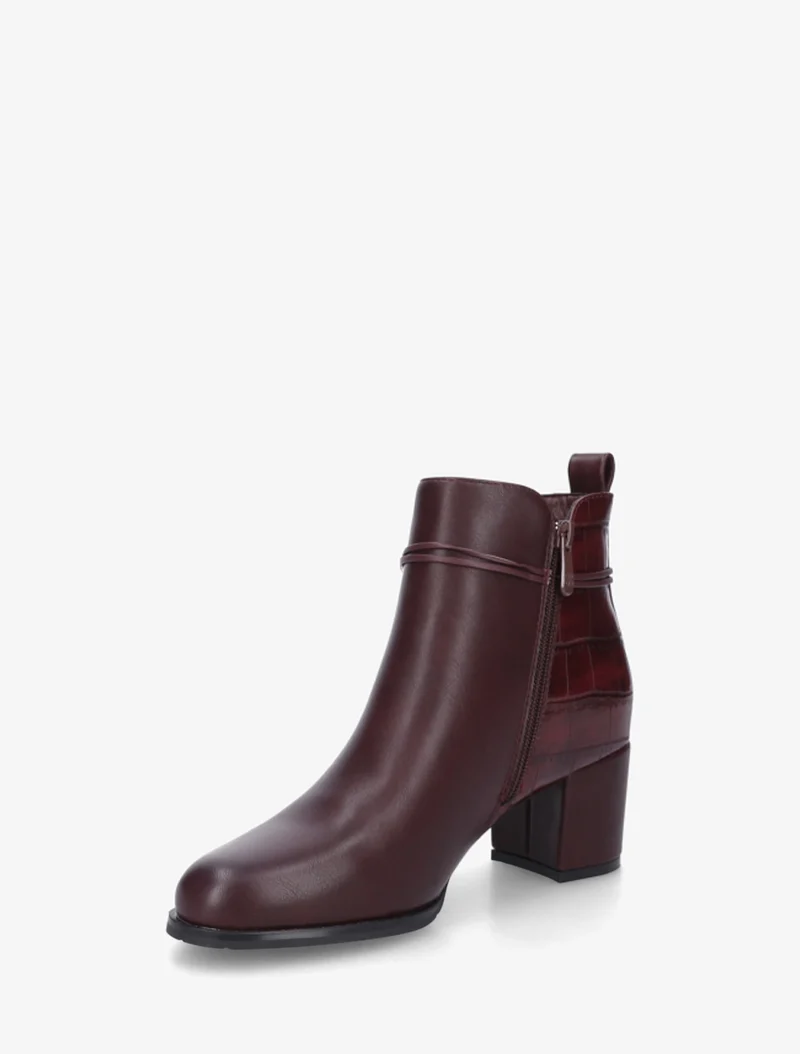 Bottines empiècement croco et bijoux métalliques - Bordeaux