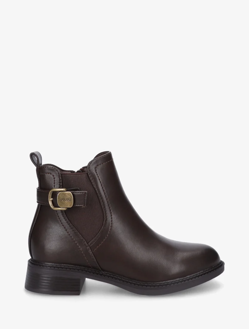 Bottines en simili à cheville élastiquée - Chocolat