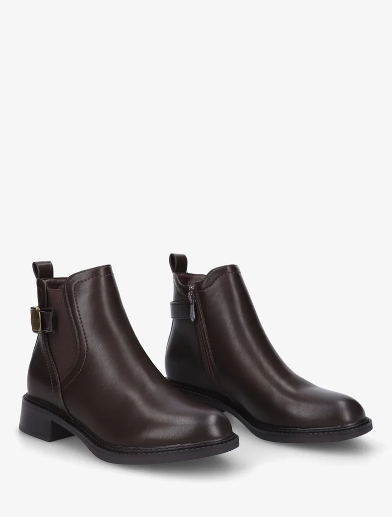 Bottines en simili à cheville élastiquée - Chocolat
