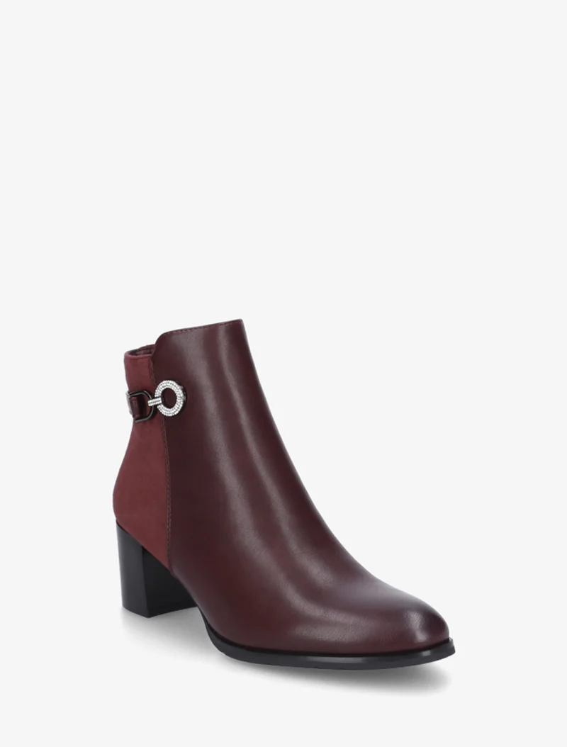 Bottines bimatière à boucle strassée - Bordeaux