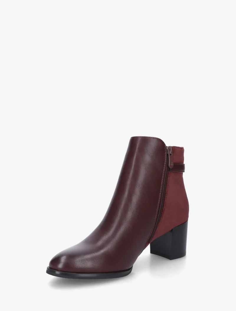 Bottines bimatière à boucle strassée - Bordeaux