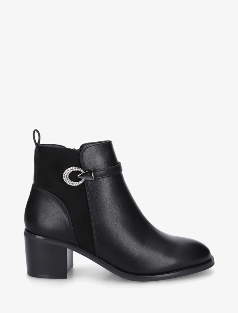 Bottines bimatière à boucle strassée - Noir