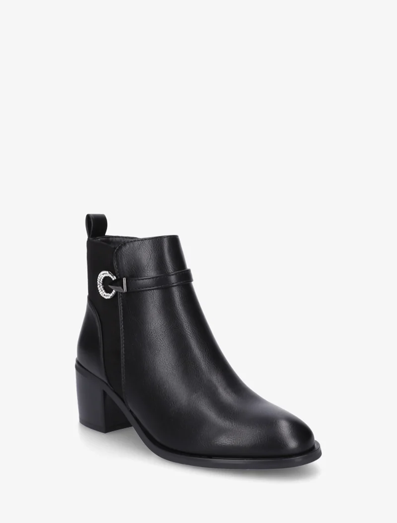 Bottines bimatière à boucle strassée - Noir