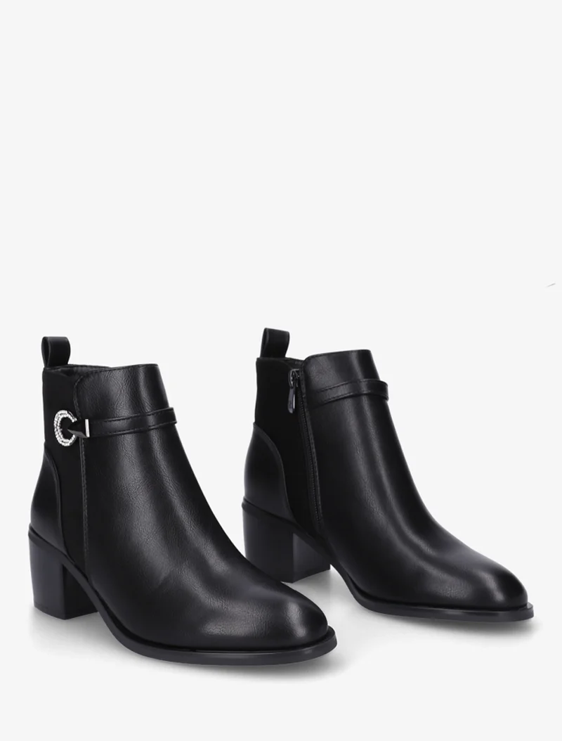 Bottines bimatière à boucle strassée - Noir
