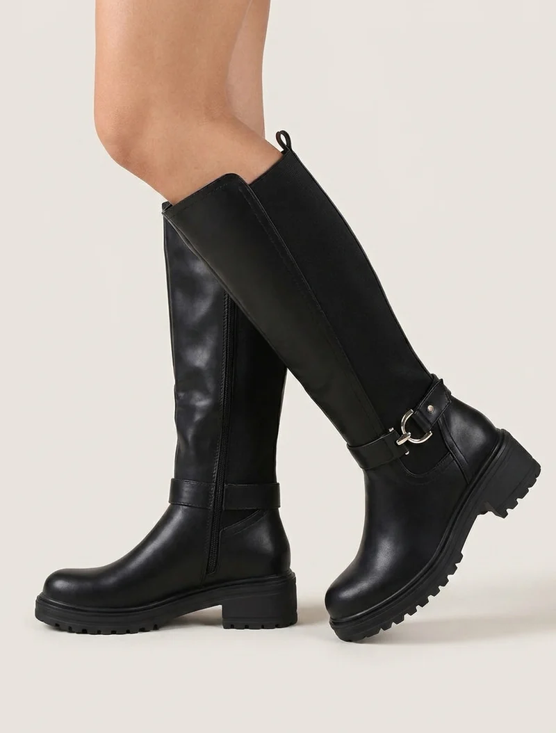 Bottes classiques élastiquées en simili - Noir