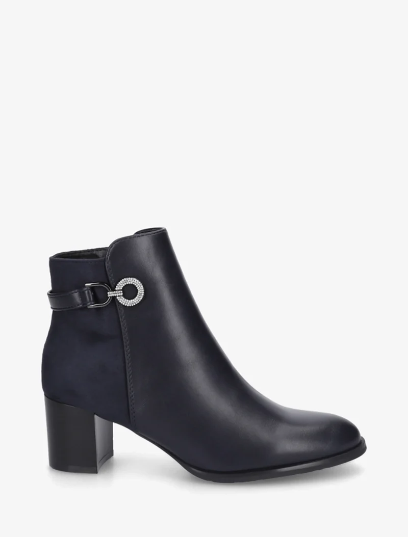 Bottines bimatière à boucle strassée - Marine