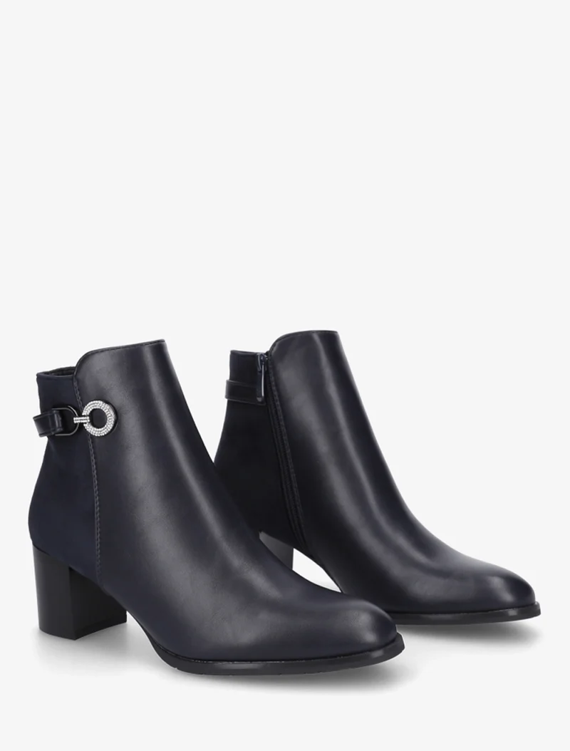 Bottines bimatière à boucle strassée - Marine