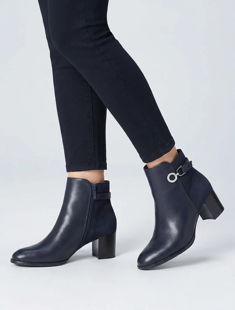 Bottines bimatière à boucle strassée - Marine