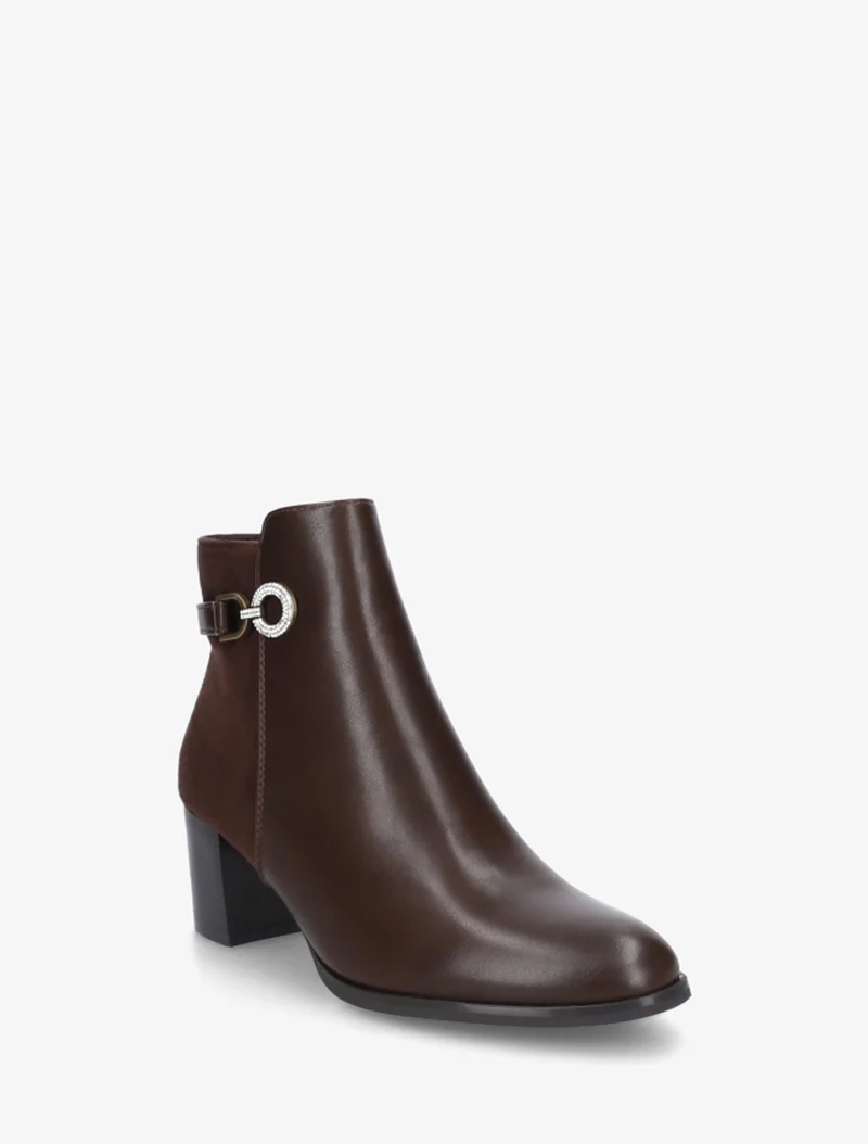 Bottines bimatière à boucle strassée - Marron