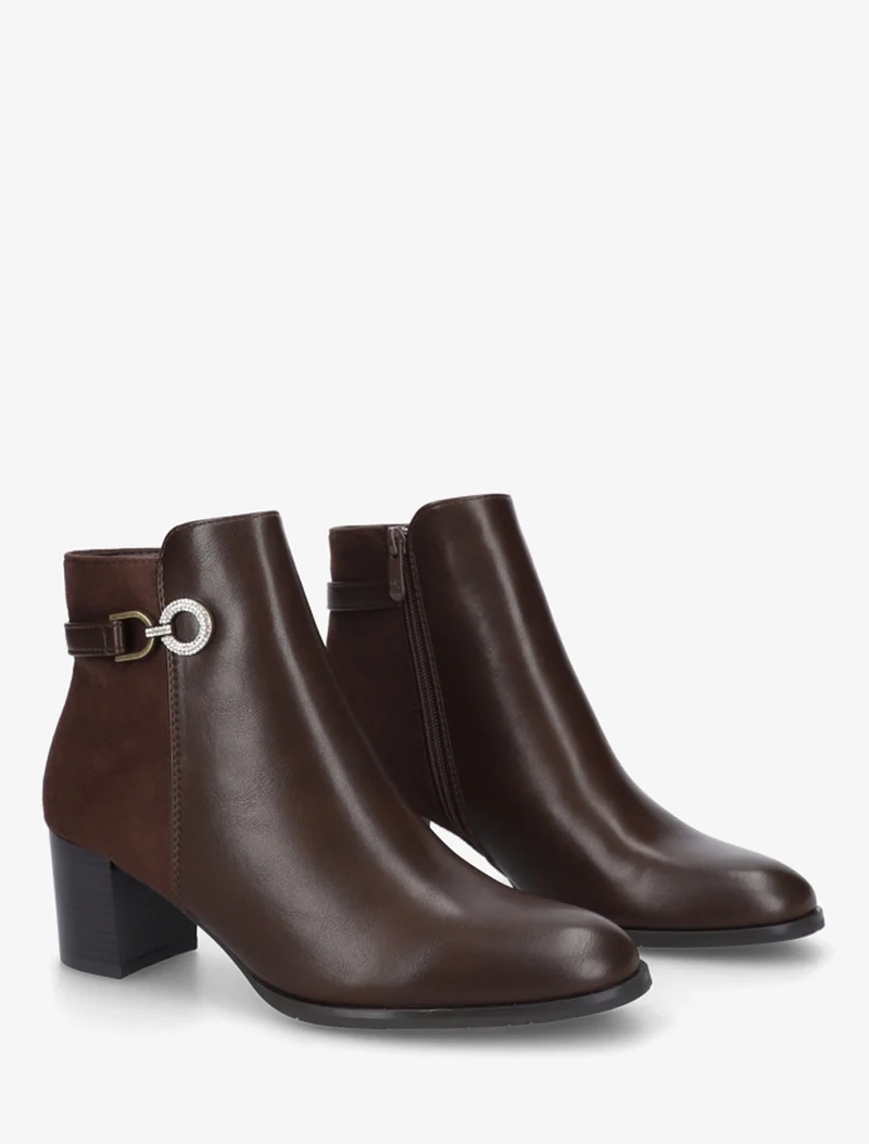 Bottines bimatière à boucle strassée - Marron