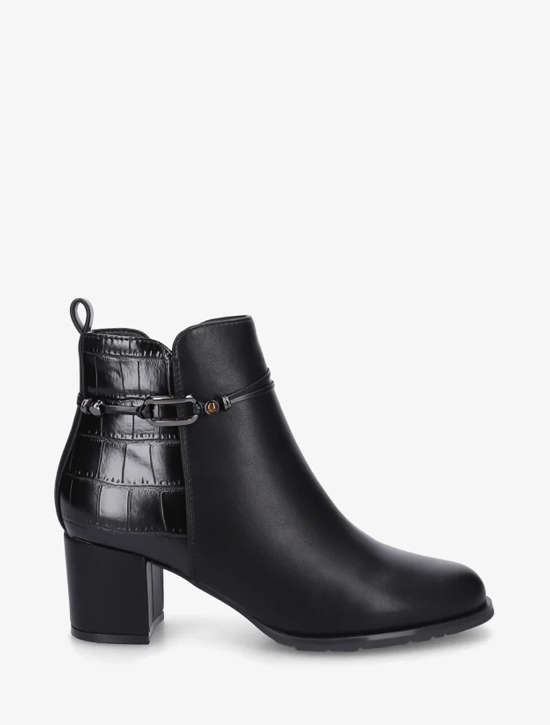 Bottines empiècement croco et bijoux métalliques - Noir