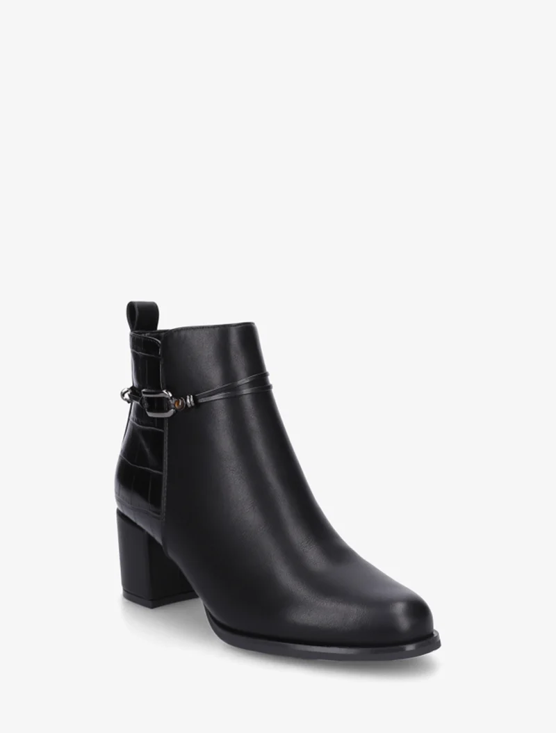 Bottines empiècement croco et bijoux métalliques - Noir