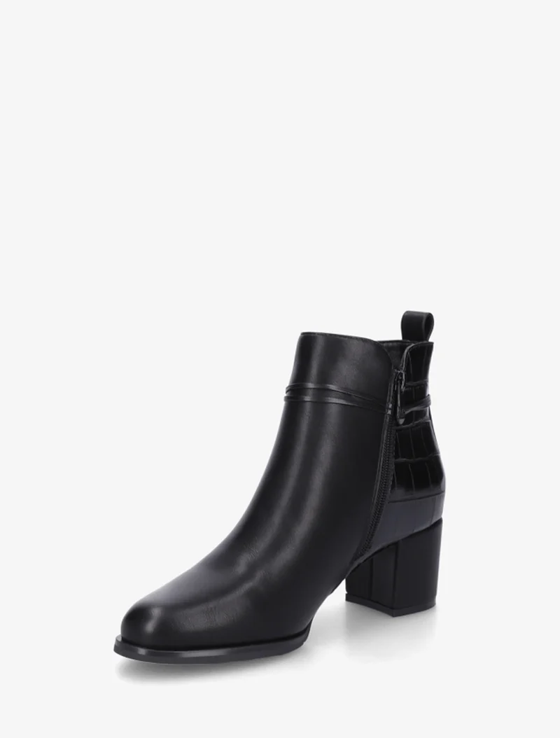 Bottines empiècement croco et bijoux métalliques - Noir