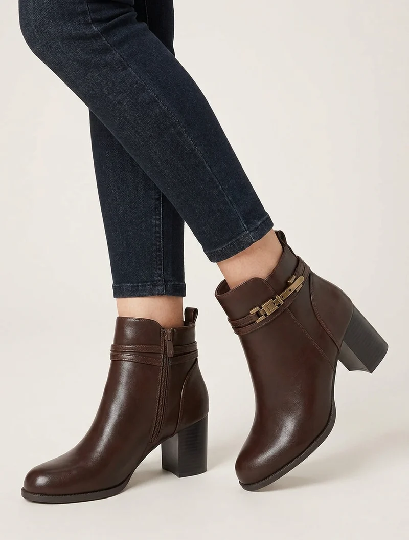 Bottines classiques en simili - Marron