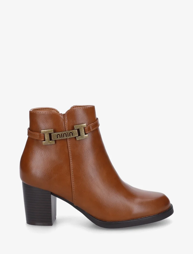 Bottines en simili à sangle décorative - Camel