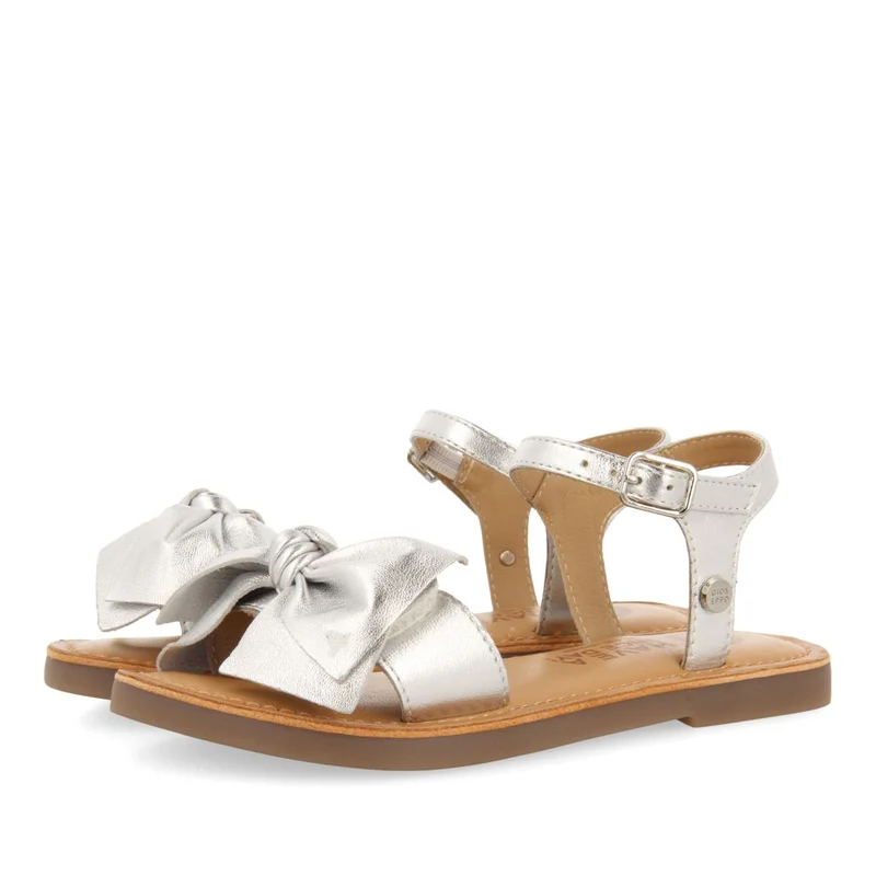 SILVER LEATHER SANDALS WITH BOW FOR GIRL AND BOY VARZIM