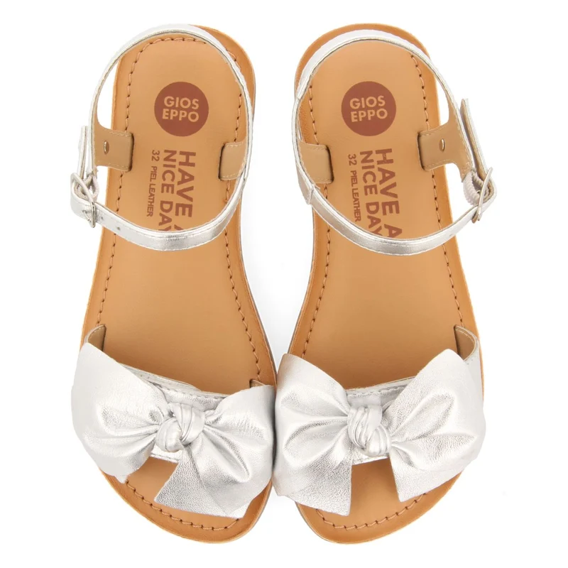 SILVER LEATHER SANDALS WITH BOW FOR GIRL AND BOY VARZIM