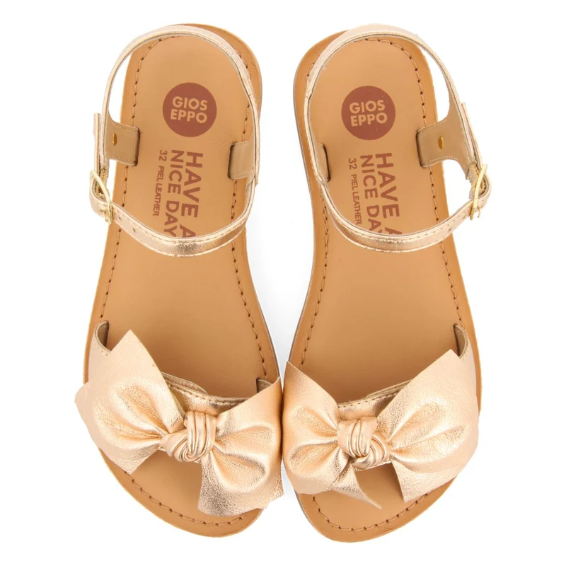 ROSE GOLD LEATHER SANDALS WITH BOW FOR GIRL AND BOY VARZIM