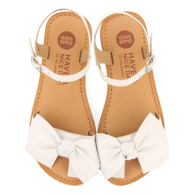 WHITE LEATHER SANDALS WITH BOW FOR GIRL AND BOY VARZIM