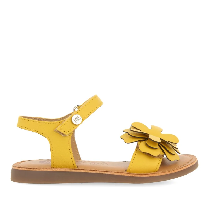 YELLOW LEATHER SANDALS WITH FLOWER DECORATION FOR GIRL AND BOY TAKILMA
