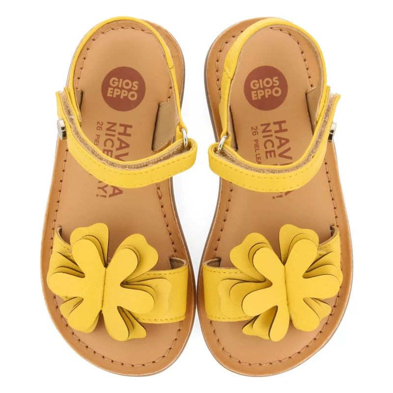 YELLOW LEATHER SANDALS WITH FLOWER DECORATION FOR GIRL AND BOY TAKILMA