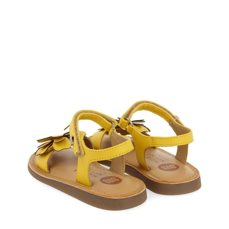 YELLOW LEATHER SANDALS WITH FLOWER DECORATION FOR GIRL AND BOY TAKILMA