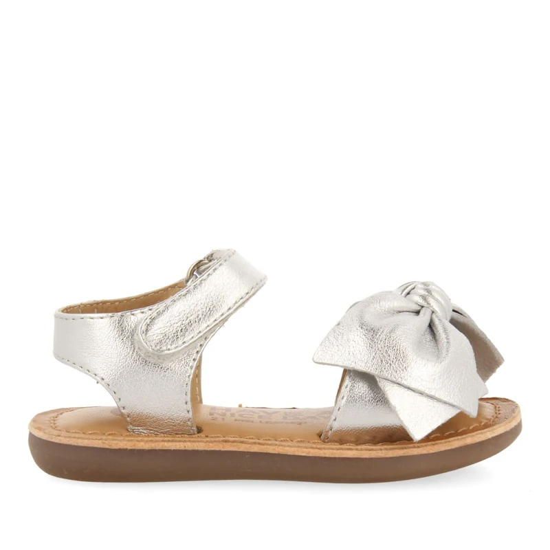 SILVER LEATHER SANDALS WITH BOW FOR BABY ITALA