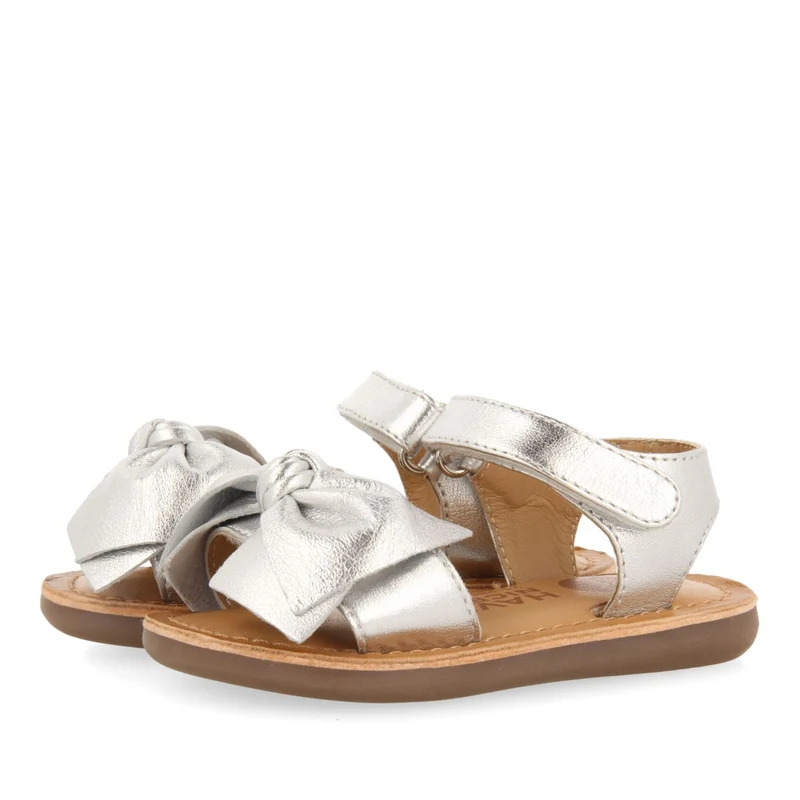 SILVER LEATHER SANDALS WITH BOW FOR BABY ITALA