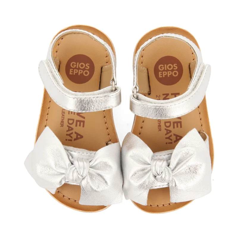 SILVER LEATHER SANDALS WITH BOW FOR BABY ITALA