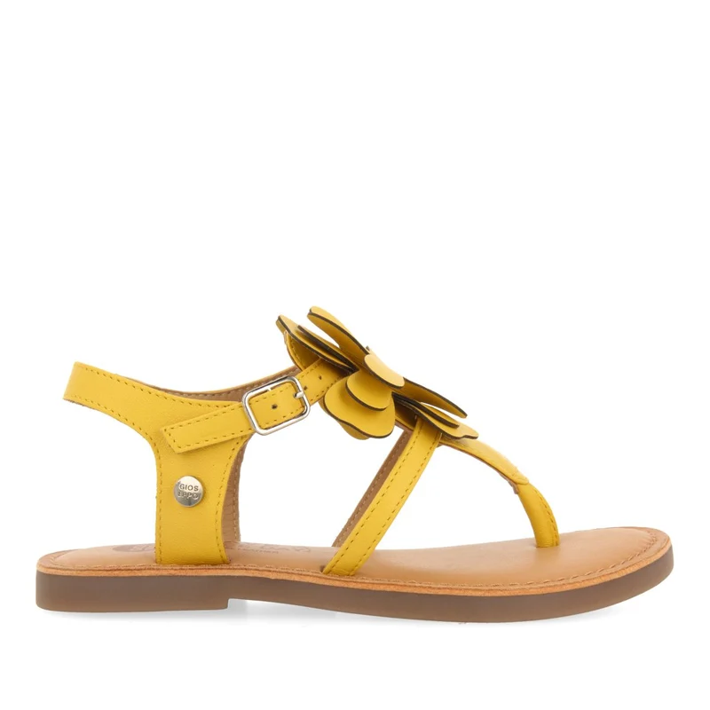 YELLOW LEATHER GREEK-STYLE SANDALS WITH FLOWER DECORATION FOR GIRL AND BOY SUKE
