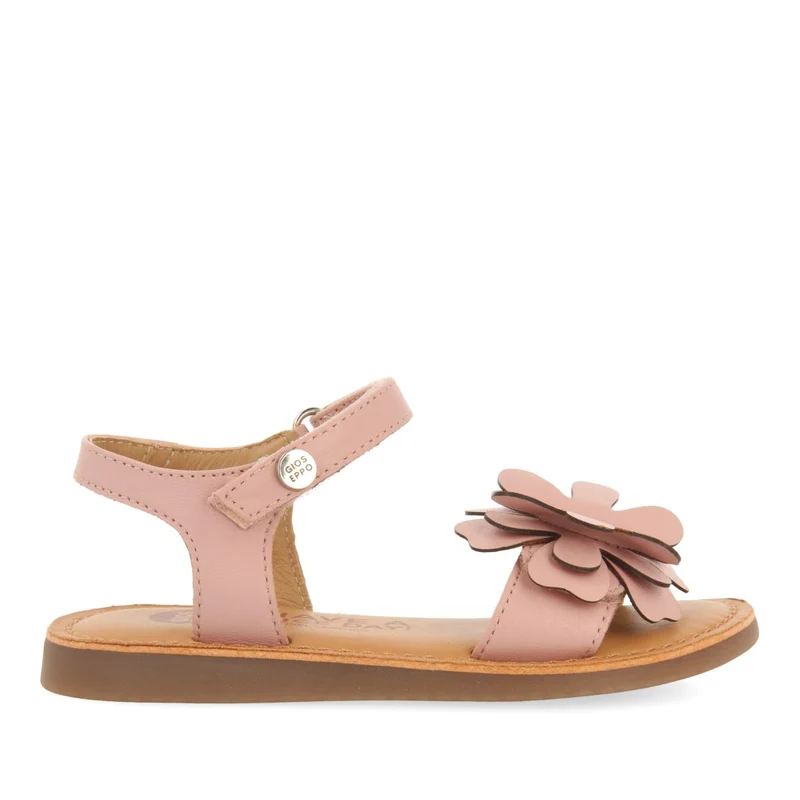 PINK LEATHER SANDALS WITH FLOWER EMBELLISHMENT FOR GIRL AND BOY TAKILMA