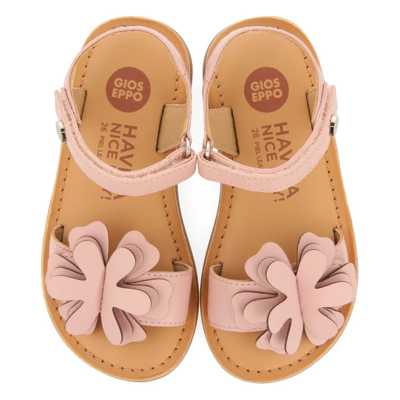 PINK LEATHER SANDALS WITH FLOWER EMBELLISHMENT FOR GIRL AND BOY TAKILMA