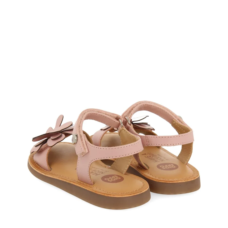 PINK LEATHER SANDALS WITH FLOWER EMBELLISHMENT FOR GIRL AND BOY TAKILMA