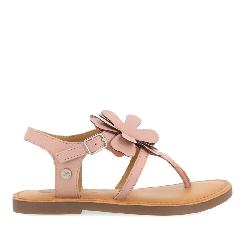PINK LEATHER GREEK STYLE SANDALS WITH FLOWER DECORATION FOR GIRL AND BOY SUKE