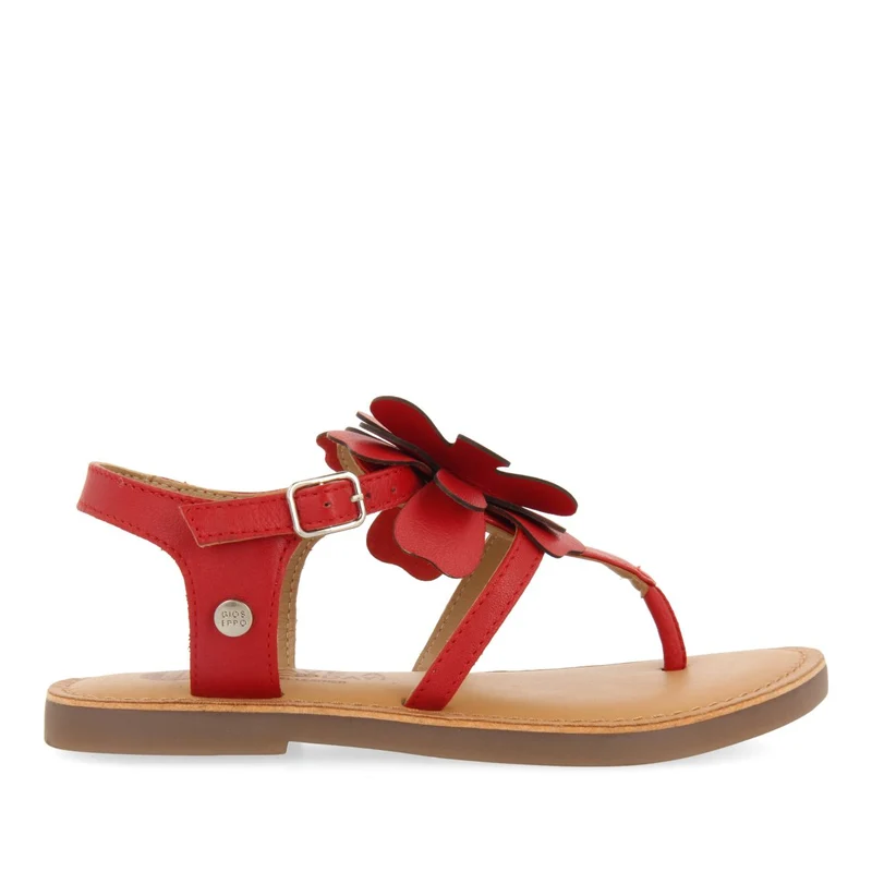 RED LEATHER GREEK-STYLE SANDALS WITH FLOWER EMBELLISHMENT FOR GIRL AND BOY SUKE