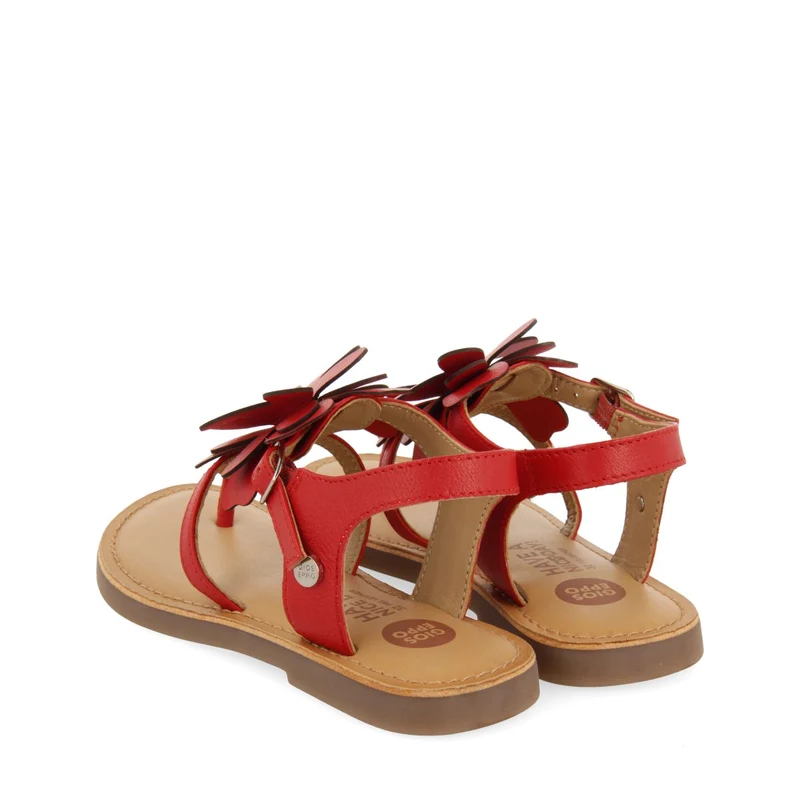 RED LEATHER GREEK-STYLE SANDALS WITH FLOWER EMBELLISHMENT FOR GIRL AND BOY SUKE
