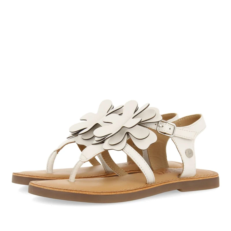 WHITE LEATHER GREEK STYLE SANDALS WITH FLOWER DECORATION FOR GIRL AND BOY SUKE